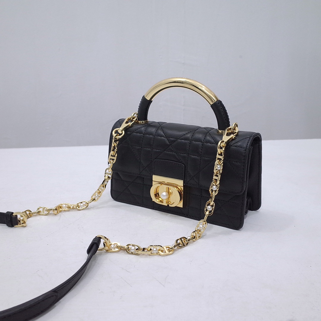 Mini Dior Ange Bag Black Macrocannage Lambskin